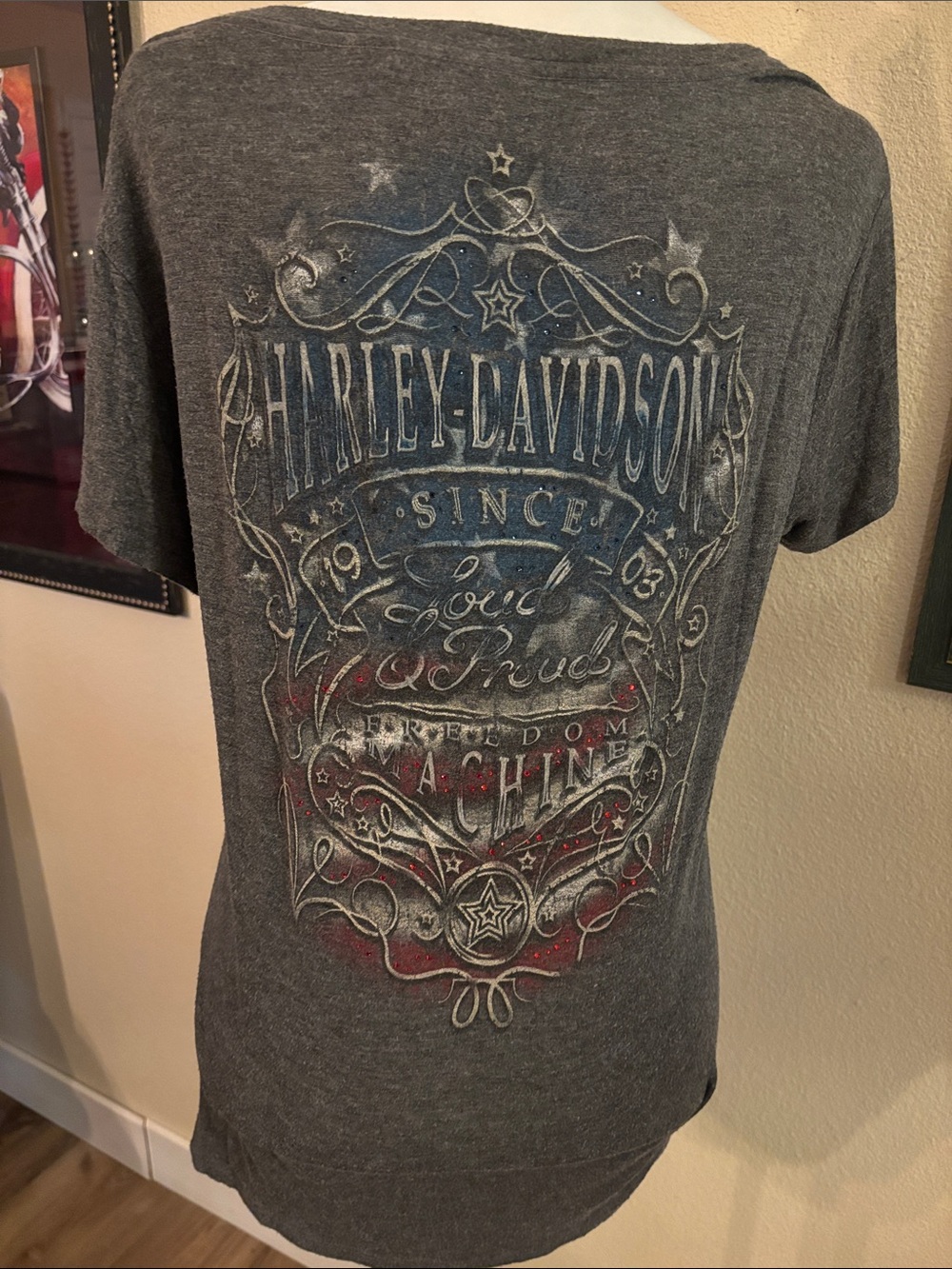Harley-Davidson Charcoal Short Sleeve V-Neck Henley Tee with Graphic Pocket